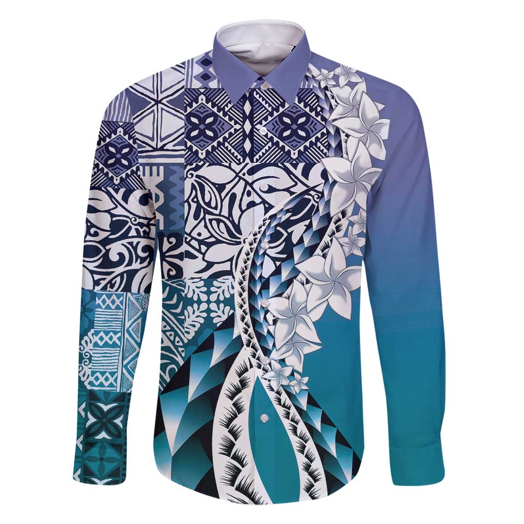 Aloha Vintage Plumeria Hawaiian Tapa Pattern Family Matching Mermaid Dress and Hawaiian Shirt Blue Hawaiian Tapa Pattern - Polynesian Pride