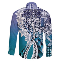 Aloha Vintage Plumeria Hawaiian Tapa Pattern Family Matching Mermaid Dress and Hawaiian Shirt Blue Hawaiian Tapa Pattern - Polynesian Pride