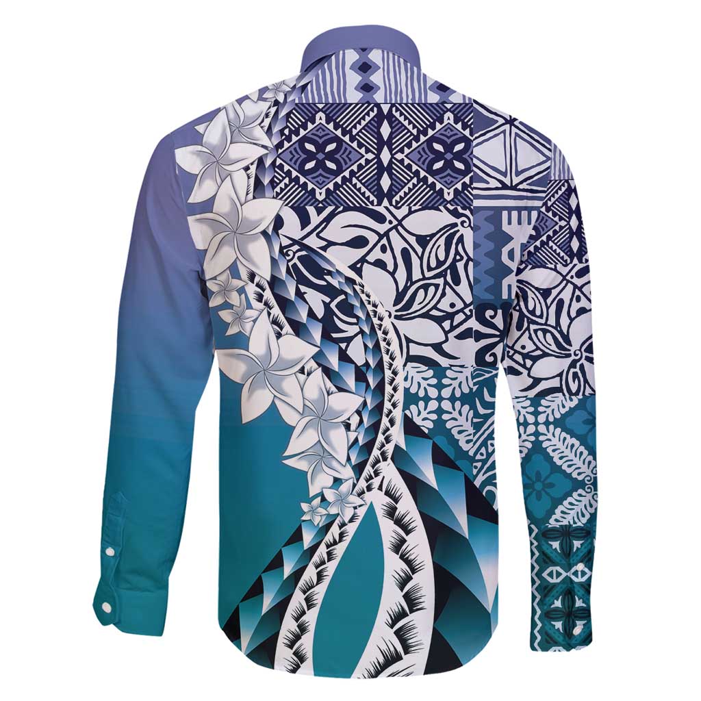 Aloha Vintage Plumeria Hawaiian Tapa Pattern Family Matching Summer Maxi Dress and Hawaiian Shirt Blue Hawaiian Tapa Pattern - Polynesian Pride