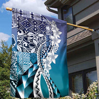 Aloha Vintage Plumeria Hawaiian Tapa Pattern Garden Flag Blue Hawaiian Tapa Pattern - Polynesian Pride