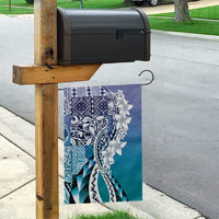 Aloha Vintage Plumeria Hawaiian Tapa Pattern Garden Flag Blue Hawaiian Tapa Pattern - Polynesian Pride