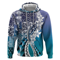Aloha Vintage Plumeria Hawaiian Tapa Pattern Hoodie Blue Hawaiian Tapa Pattern - Polynesian Pride