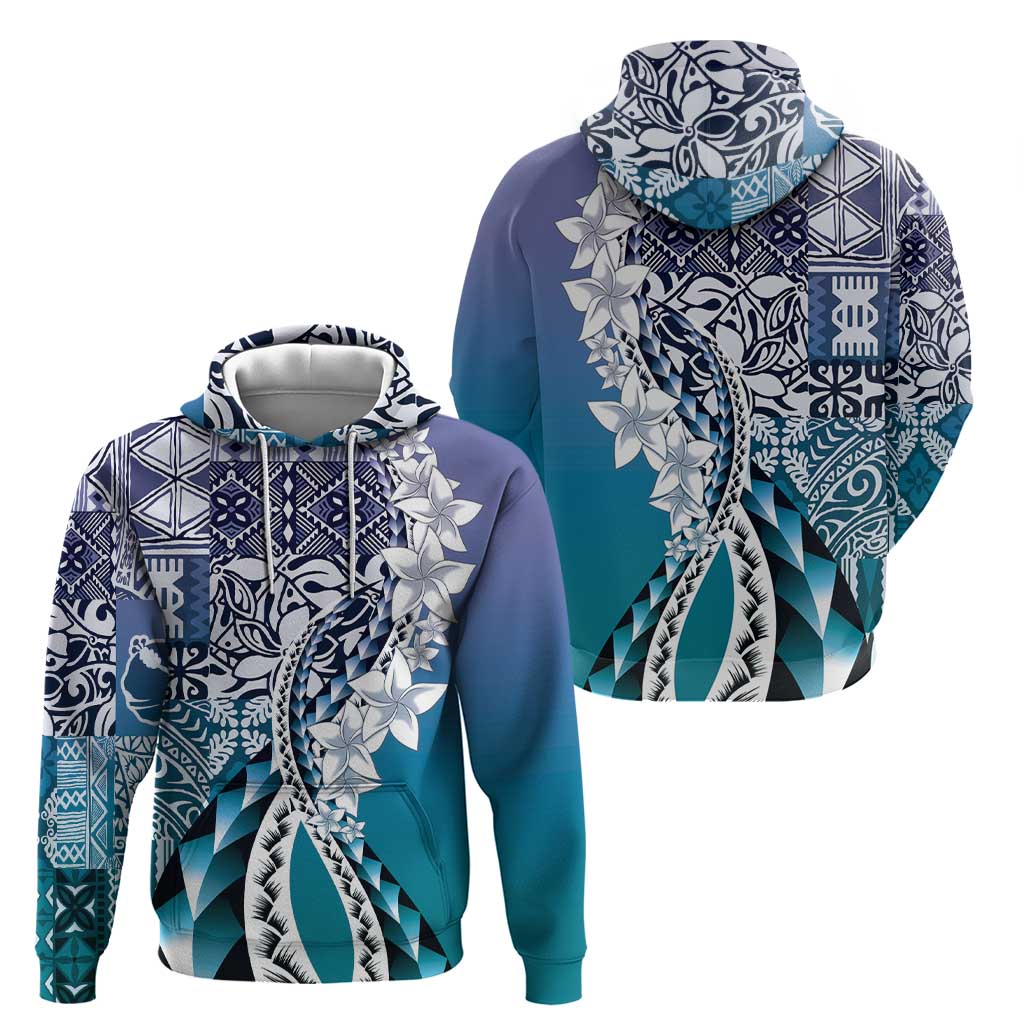Aloha Vintage Plumeria Hawaiian Tapa Pattern Hoodie Blue Hawaiian Tapa Pattern - Polynesian Pride