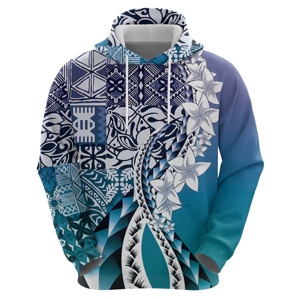 Aloha Vintage Plumeria Hawaiian Tapa Pattern Hoodie Blue Hawaiian Tapa Pattern - Polynesian Pride