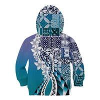 Aloha Vintage Plumeria Hawaiian Tapa Pattern Kid Hoodie Blue Hawaiian Tapa Pattern - Polynesian Pride