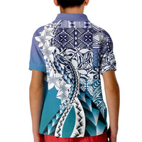 Aloha Vintage Plumeria Hawaiian Tapa Pattern Kid Polo Shirt Blue Hawaiian Tapa Pattern - Polynesian Pride