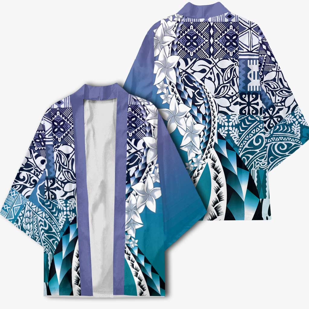 Aloha Vintage Plumeria Hawaiian Tapa Pattern Kimono Blue Hawaiian Tapa Pattern - Polynesian Pride