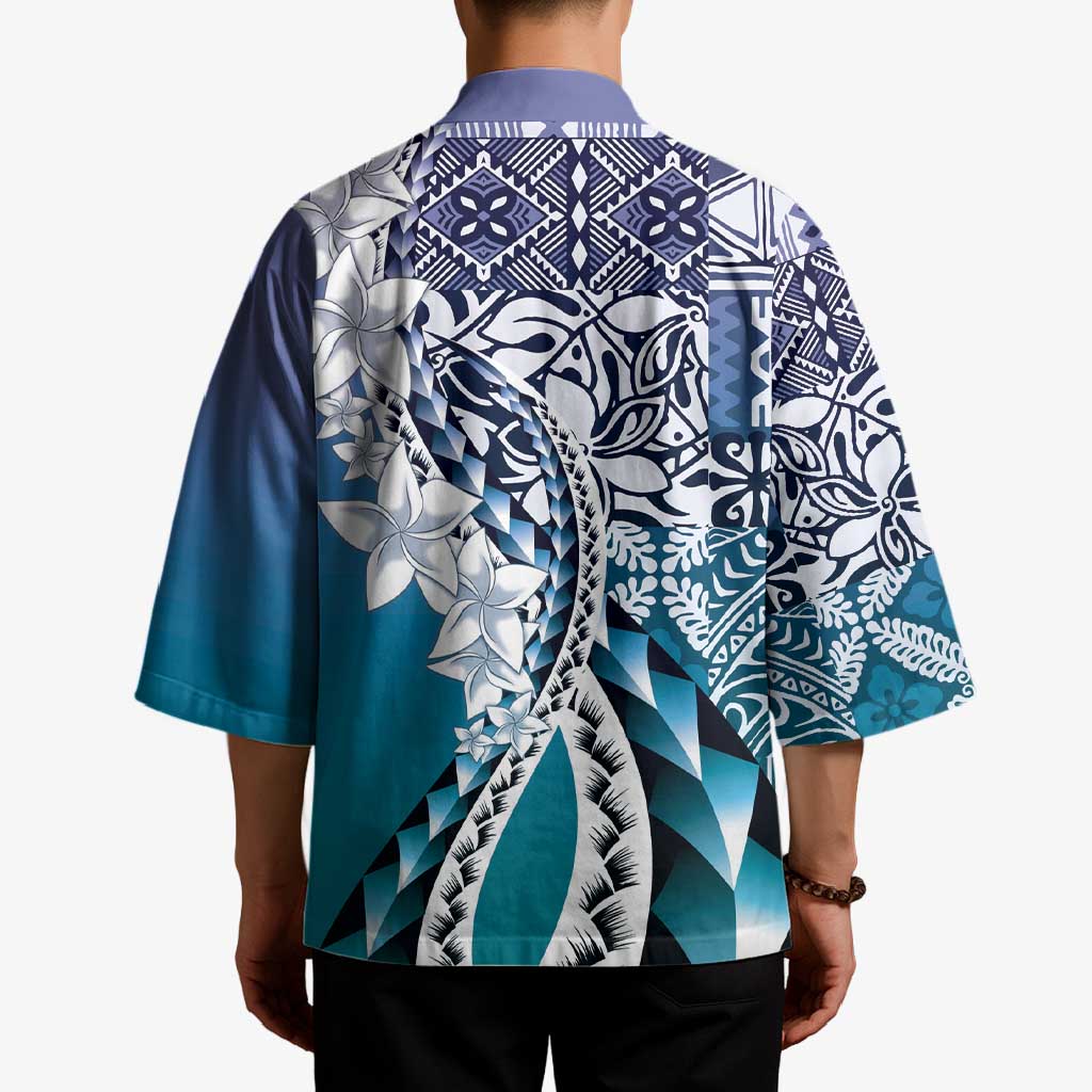 Aloha Vintage Plumeria Hawaiian Tapa Pattern Kimono Blue Hawaiian Tapa Pattern - Polynesian Pride