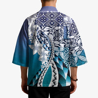 Aloha Vintage Plumeria Hawaiian Tapa Pattern Kimono Blue Hawaiian Tapa Pattern - Polynesian Pride
