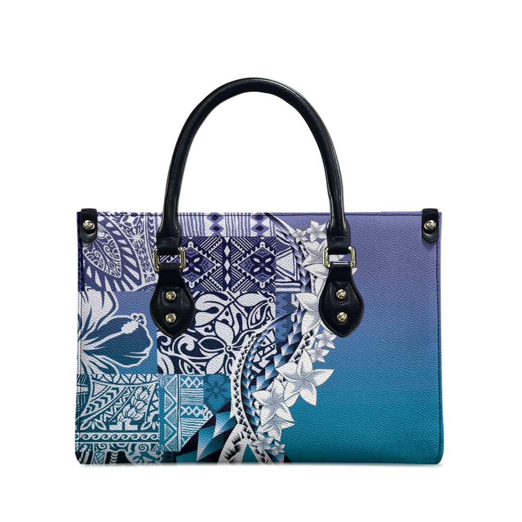 Aloha Vintage Plumeria Hawaiian Tapa Pattern Leather Bag Blue Hawaiian Tapa Pattern - Polynesian Pride