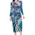 Aloha Vintage Plumeria Hawaiian Tapa Pattern Long Sleeve Bodycon Dress Blue Hawaiian Tapa Pattern - Polynesian Pride