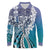 Aloha Vintage Plumeria Hawaiian Tapa Pattern Long Sleeve Polo Shirt Blue Hawaiian Tapa Pattern - Polynesian Pride