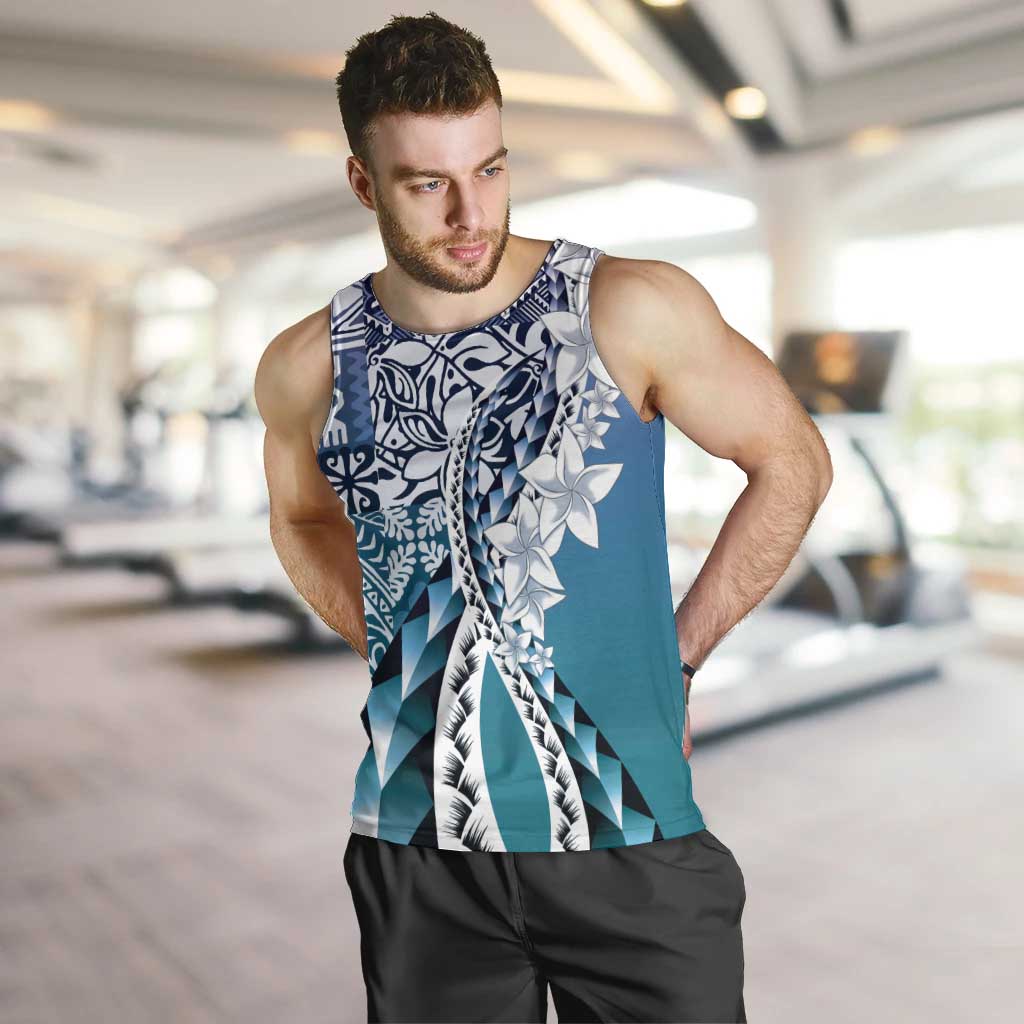 Aloha Vintage Plumeria Hawaiian Tapa Pattern Men Tank Top Blue Hawaiian Tapa Pattern - Polynesian Pride