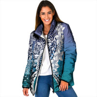 Aloha Vintage Plumeria Hawaiian Tapa Pattern Padded Jacket Blue Hawaiian Tapa Pattern - Polynesian Pride