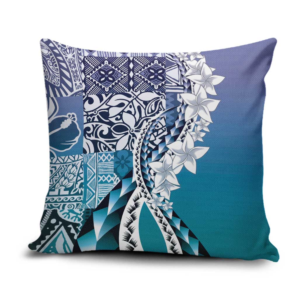 Aloha Vintage Plumeria Hawaiian Tapa Pattern Pillow Cover Blue Hawaiian Tapa Pattern - Polynesian Pride