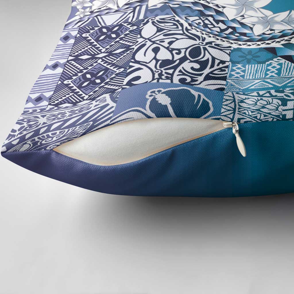 Aloha Vintage Plumeria Hawaiian Tapa Pattern Pillow Cover Blue Hawaiian Tapa Pattern - Polynesian Pride