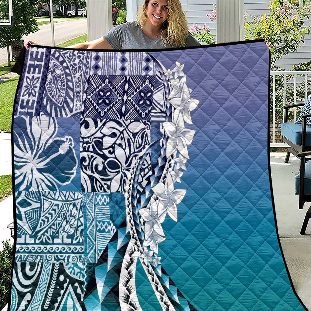 Aloha Vintage Plumeria Hawaiian Tapa Pattern Quilt Blue Hawaiian Tapa Pattern - Polynesian Pride