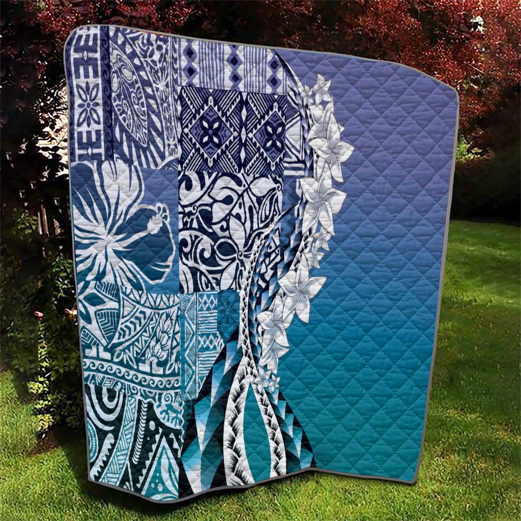 Aloha Vintage Plumeria Hawaiian Tapa Pattern Quilt Blue Hawaiian Tapa Pattern - Polynesian Pride