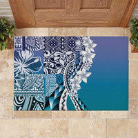 Aloha Vintage Plumeria Hawaiian Tapa Pattern Rubber Doormat Blue Hawaiian Tapa Pattern - Polynesian Pride