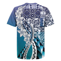 Aloha Vintage Plumeria Hawaiian Tapa Pattern Rugby Jersey Blue Hawaiian Tapa Pattern - Polynesian Pride