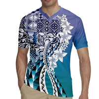 Aloha Vintage Plumeria Hawaiian Tapa Pattern Rugby Jersey Blue Hawaiian Tapa Pattern - Polynesian Pride