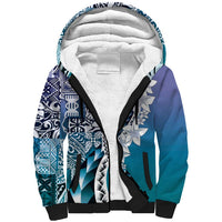 Aloha Vintage Plumeria Hawaiian Tapa Pattern Sherpa Hoodie Blue Hawaiian Tapa Pattern - Polynesian Pride