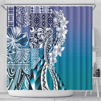 Aloha Vintage Plumeria Hawaiian Tapa Pattern Shower Curtain Blue Hawaiian Tapa Pattern - Polynesian Pride