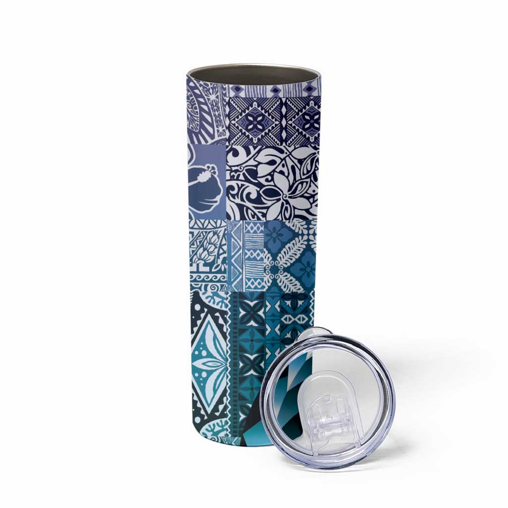 Aloha Vintage Plumeria Hawaiian Tapa Pattern Skinny Tumbler Blue Hawaiian Tapa Pattern - Polynesian Pride