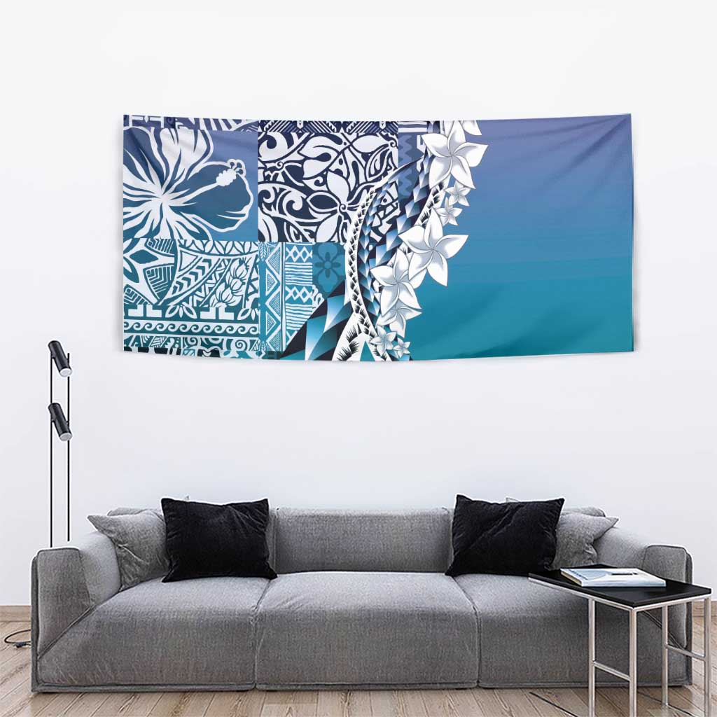 Aloha Vintage Plumeria Hawaiian Tapa Pattern Tapestry Blue Hawaiian Tapa Pattern - Polynesian Pride