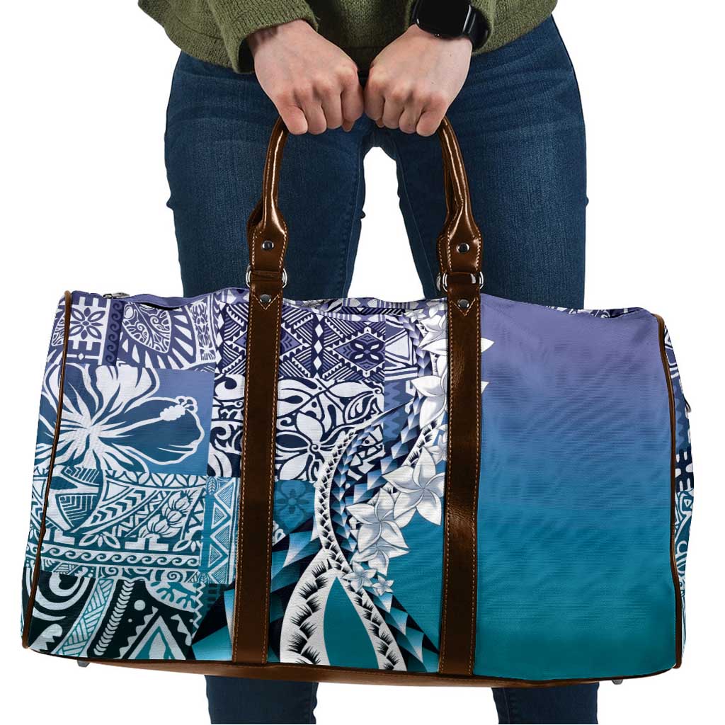 Aloha Vintage Plumeria Hawaiian Tapa Pattern Travel Bag Blue Hawaiian Tapa Pattern - Polynesian Pride