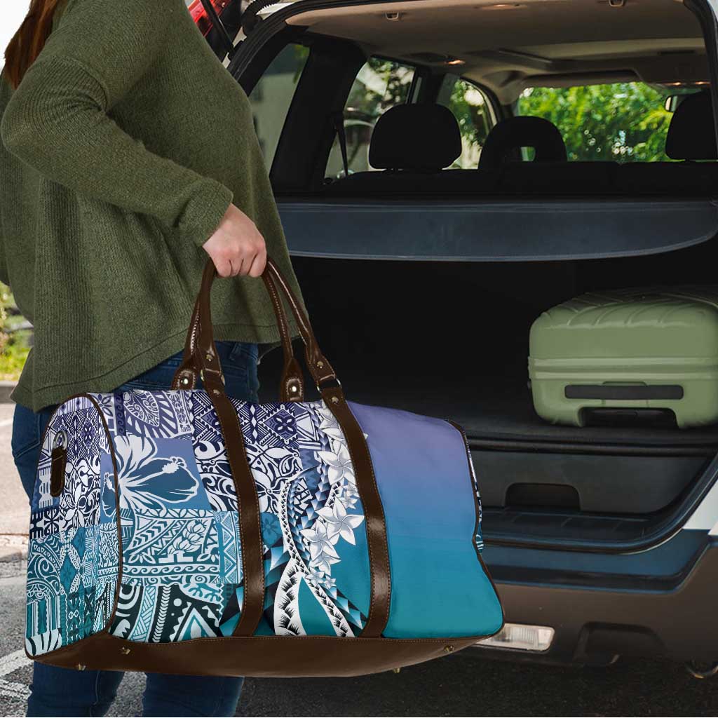 Aloha Vintage Plumeria Hawaiian Tapa Pattern Travel Bag Blue Hawaiian Tapa Pattern - Polynesian Pride