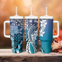 Aloha Vintage Plumeria Hawaiian Tapa Pattern Tumbler With Handle Blue Hawaiian Tapa Pattern - Polynesian Pride