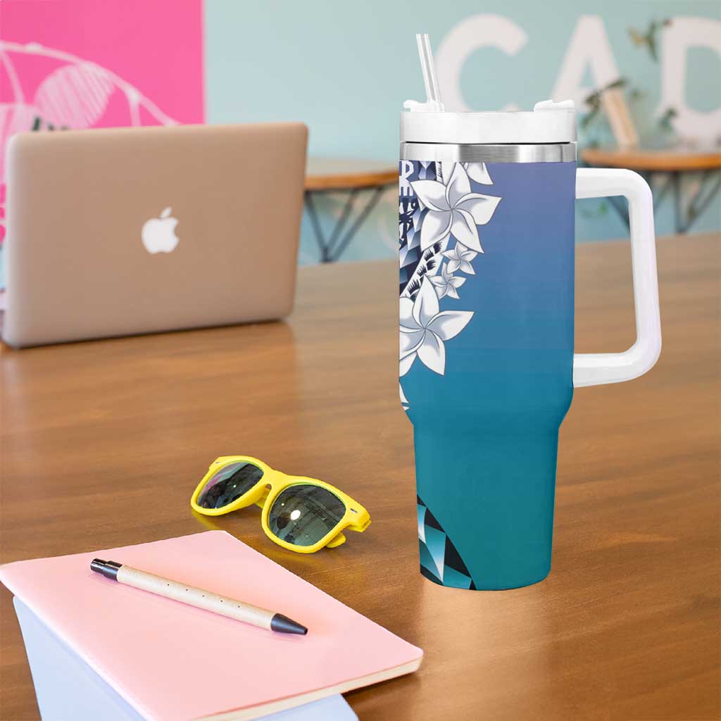 Aloha Vintage Plumeria Hawaiian Tapa Pattern Tumbler With Handle Blue Hawaiian Tapa Pattern - Polynesian Pride