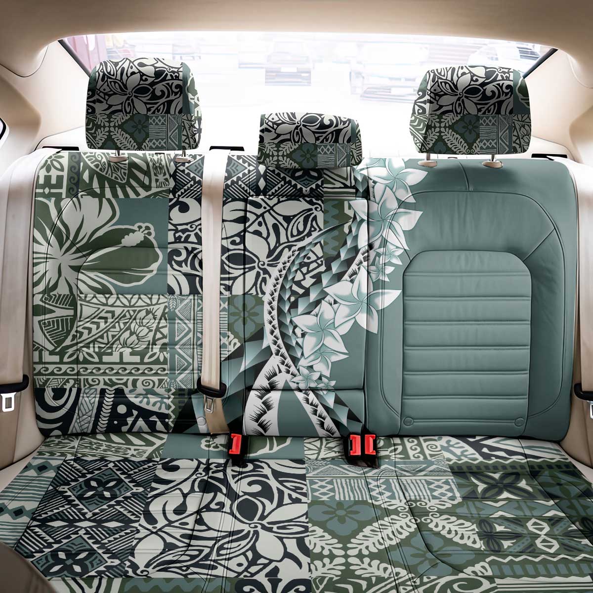 Aloha Vintage Plumeria Hawaiian Tapa Pattern Back Car Seat Cover Dark Turquoise Hawaiian Tapa Pattern - Polynesian Pride