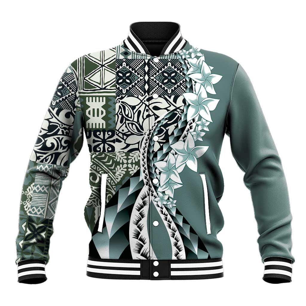 Aloha Vintage Plumeria Hawaiian Tapa Pattern Baseball Jacket Dark Turquoise Hawaiian Tapa Pattern - Polynesian Pride