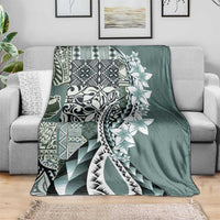 Aloha Vintage Plumeria Hawaiian Tapa Pattern Blanket Dark Turquoise Hawaiian Tapa Pattern - Polynesian Pride