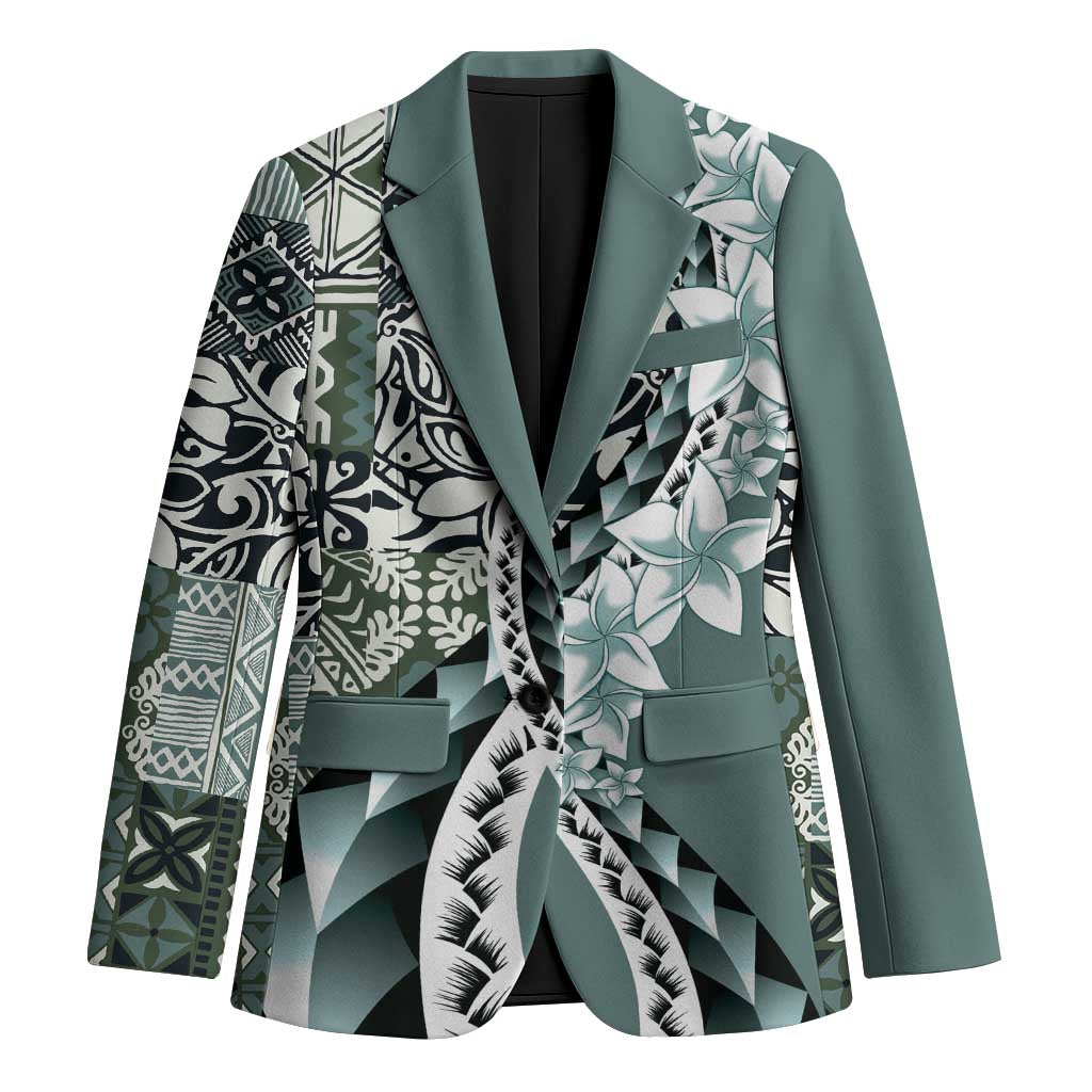 Aloha Vintage Plumeria Hawaiian Tapa Pattern Blazer Dark Turquoise Hawaiian Tapa Pattern - Polynesian Pride