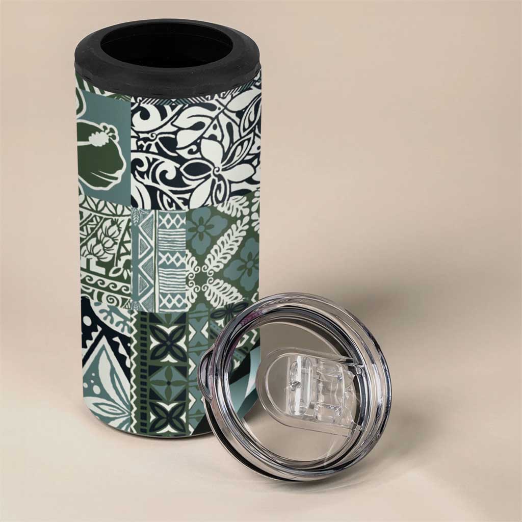 Aloha Vintage Plumeria Hawaiian Tapa Pattern 4 in 1 Can Cooler Tumbler Dark Turquoise Hawaiian Tapa Pattern - Polynesian Pride