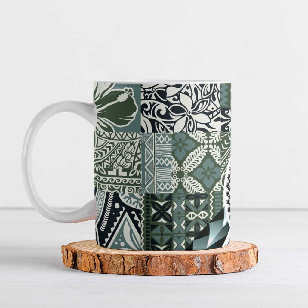 Aloha Vintage Plumeria Hawaiian Tapa Pattern Ceramic Mug Dark Turquoise Hawaiian Tapa Pattern - Polynesian Pride