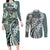 Aloha Vintage Plumeria Hawaiian Tapa Pattern Couples Matching Long Sleeve Bodycon Dress and Long Sleeve Button Shirt Dark Turquoise Hawaiian Tapa Pattern - Polynesian Pride