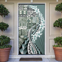 Aloha Vintage Plumeria Hawaiian Tapa Pattern Door Cover Dark Turquoise Hawaiian Tapa Pattern - Polynesian Pride