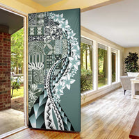 Aloha Vintage Plumeria Hawaiian Tapa Pattern Door Cover Dark Turquoise Hawaiian Tapa Pattern - Polynesian Pride