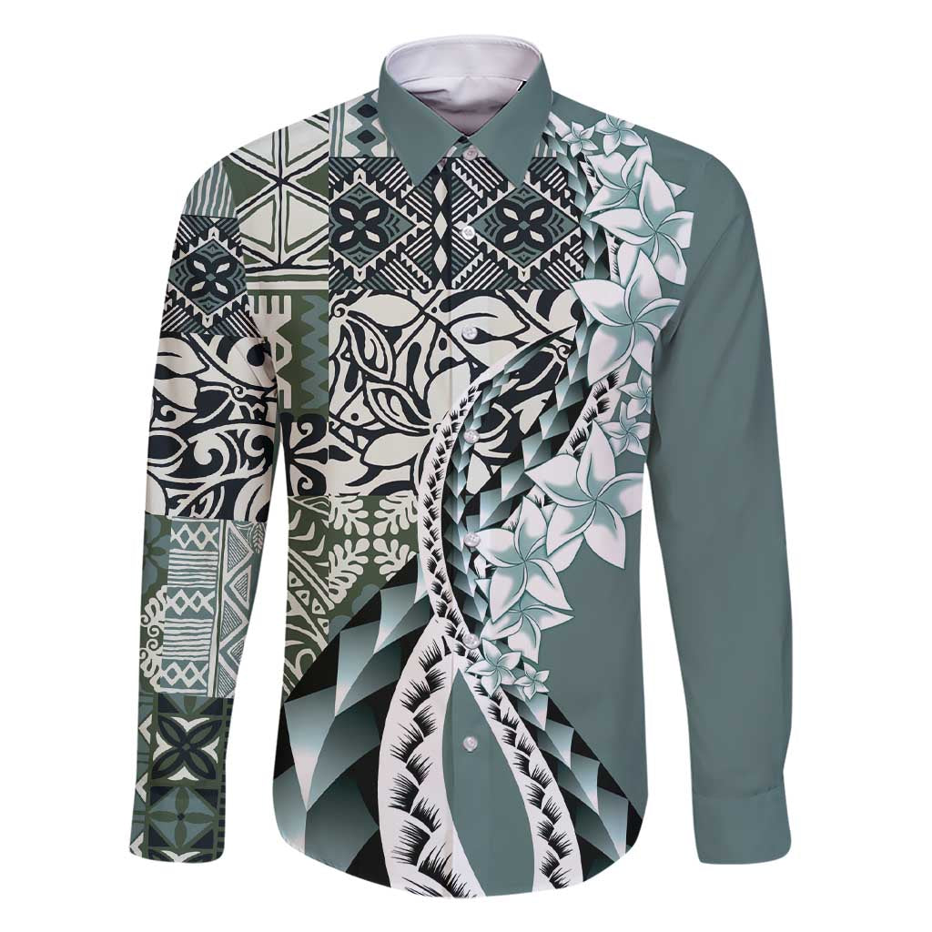 Aloha Vintage Plumeria Hawaiian Tapa Pattern Family Matching Short Sleeve Bodycon Dress and Hawaiian Shirt Dark Turquoise Hawaiian Tapa Pattern - Polynesian Pride