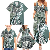 Aloha Vintage Plumeria Hawaiian Tapa Pattern Family Matching Summer Maxi Dress and Hawaiian Shirt Dark Turquoise Hawaiian Tapa Pattern - Polynesian Pride