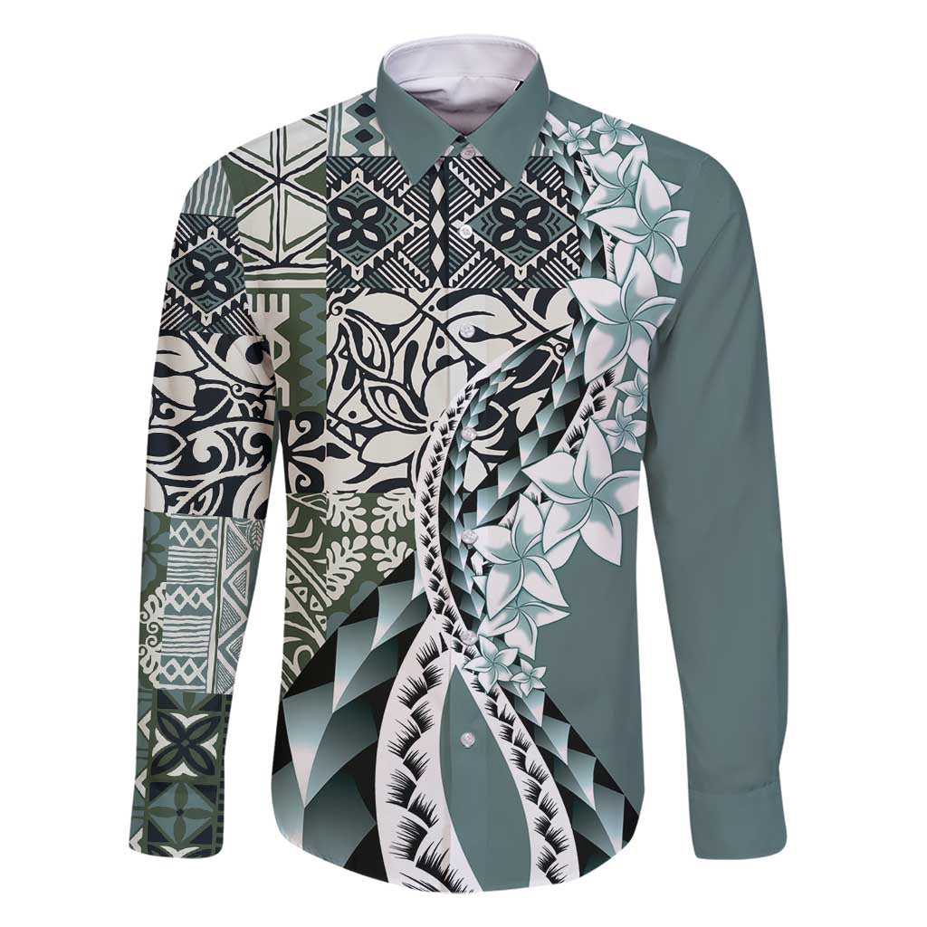 Aloha Vintage Plumeria Hawaiian Tapa Pattern Family Matching Summer Maxi Dress and Hawaiian Shirt Dark Turquoise Hawaiian Tapa Pattern - Polynesian Pride