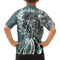 Aloha Vintage Plumeria Hawaiian Tapa Pattern Hawaiian Shirt Dark Turquoise Hawaiian Tapa Pattern - Polynesian Pride