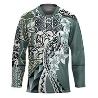 Aloha Vintage Plumeria Hawaiian Tapa Pattern Hockey Jersey Dark Turquoise Hawaiian Tapa Pattern - Polynesian Pride