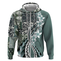Aloha Vintage Plumeria Hawaiian Tapa Pattern Hoodie Dark Turquoise Hawaiian Tapa Pattern - Polynesian Pride