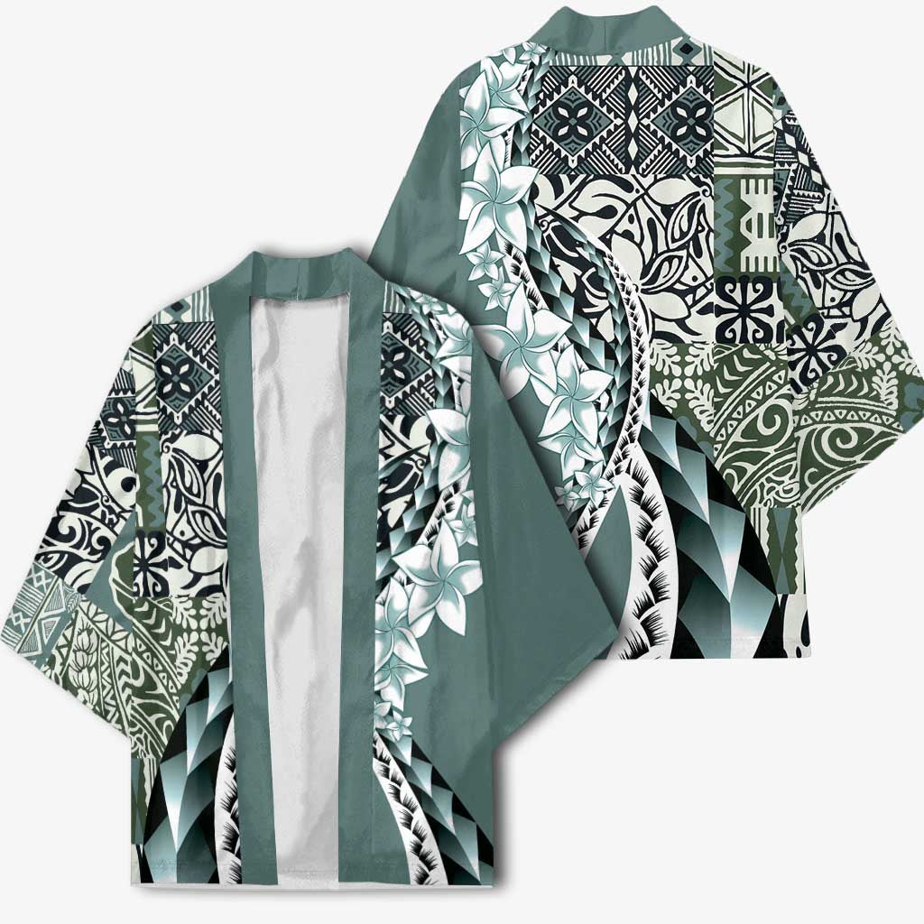 Aloha Vintage Plumeria Hawaiian Tapa Pattern Kimono Dark Turquoise Hawaiian Tapa Pattern - Polynesian Pride