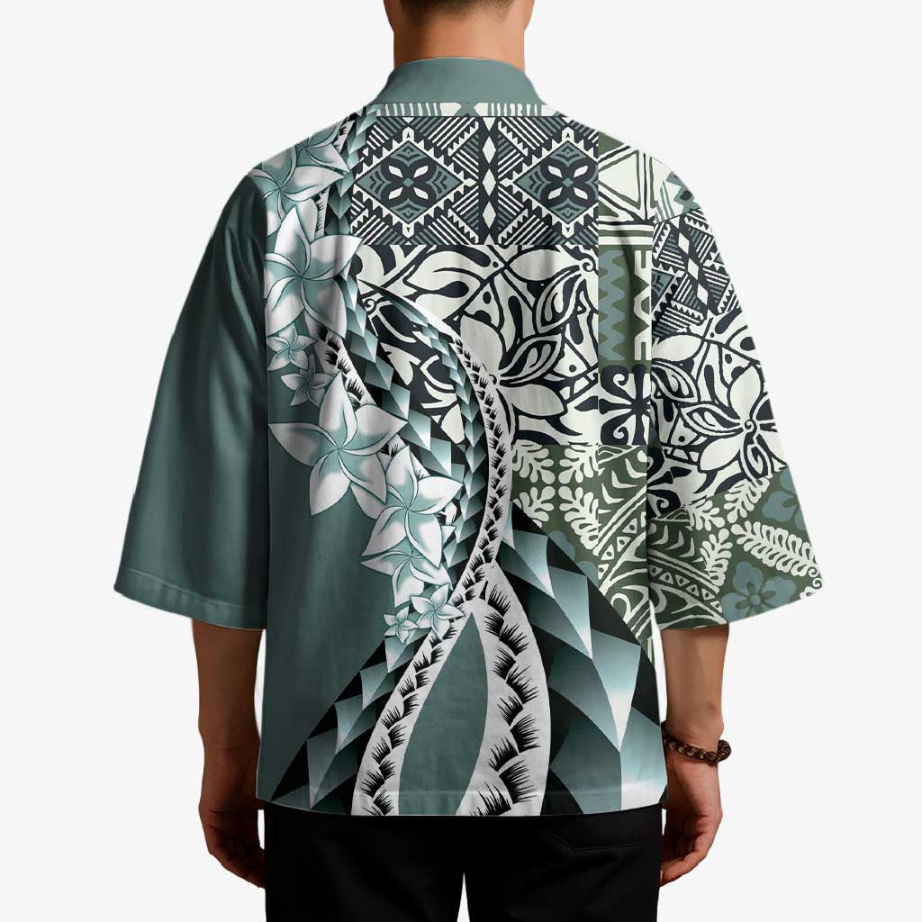 Aloha Vintage Plumeria Hawaiian Tapa Pattern Kimono Dark Turquoise Hawaiian Tapa Pattern - Polynesian Pride
